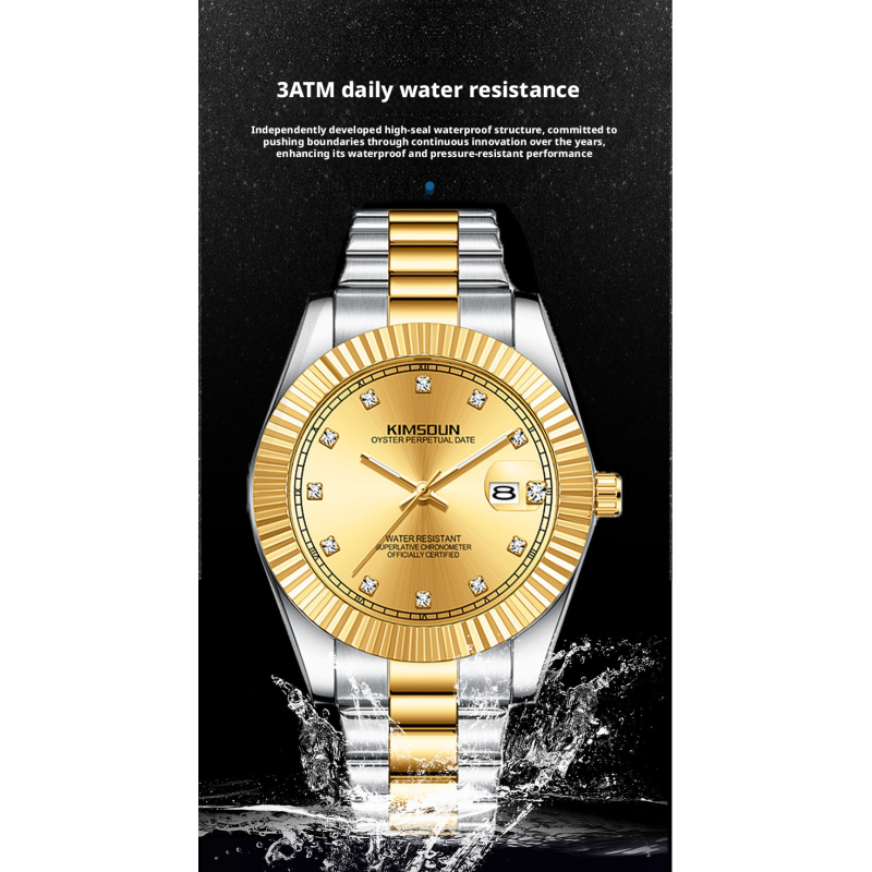 Two Tone Gold Silver Fluted Bezel Men Business Watch Stainless Steel Bracelet Calendar Luminous Waterproof Dress Quartz Wristwatch Multi Dial Colors