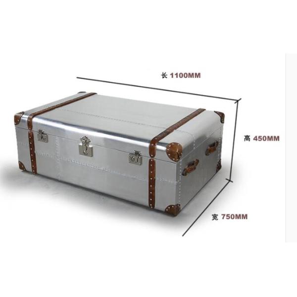 Industrial aviator metal trunk coffee table Aluminium antique steamer trunk silver old trunk table with drawers