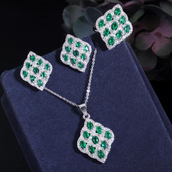CZ modern tribal beaded cubic zirconia stone silver Necklace Bracele Earring Ring jewelry set necklace set jewelry set
