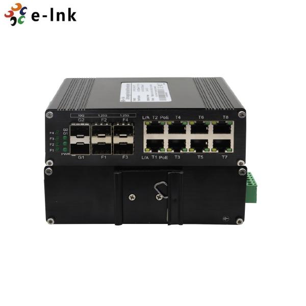 Fibra portuária do gigabit 802.3at RJ45 6 portuários industriais de alumínio 1000X SFP do interruptor 8 do ponto de entrada do caso