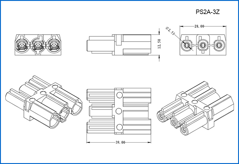 электрические мужские разъем-розетки 3Pin с соединителем PS2A-3Z провода 250V 16A Pluggable