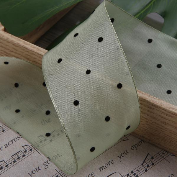 25mm-50mm Organza Ribbon With Dot Pattern Printed Polyester Organza Ribbon OEM Eco Friendly