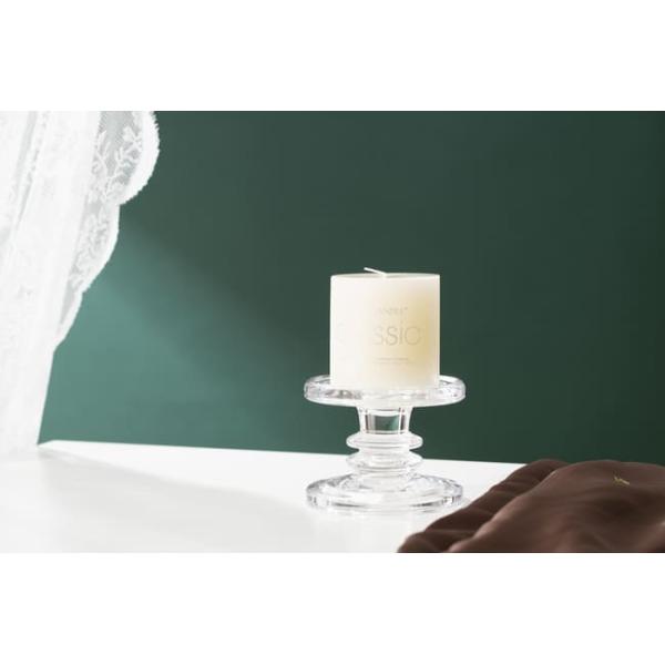 Dinner Crystal Clear Glass Pillar Candle Holders Machine Pressed For Pillar Taper