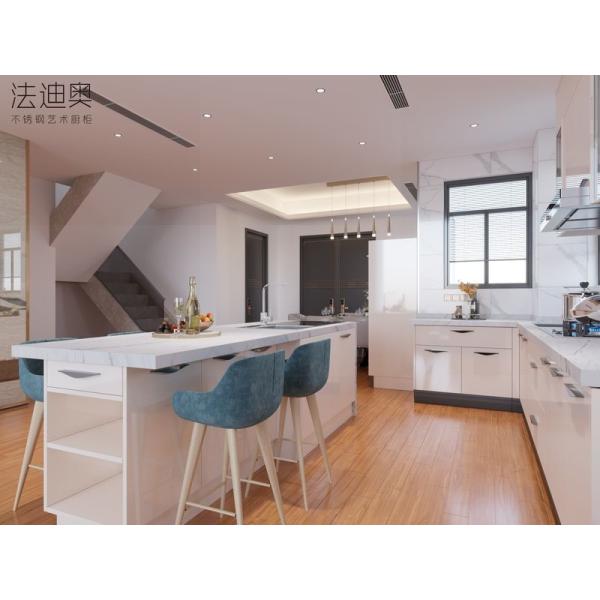 機能的な島を持つL型ステンレス鋼キッチンキャビネット