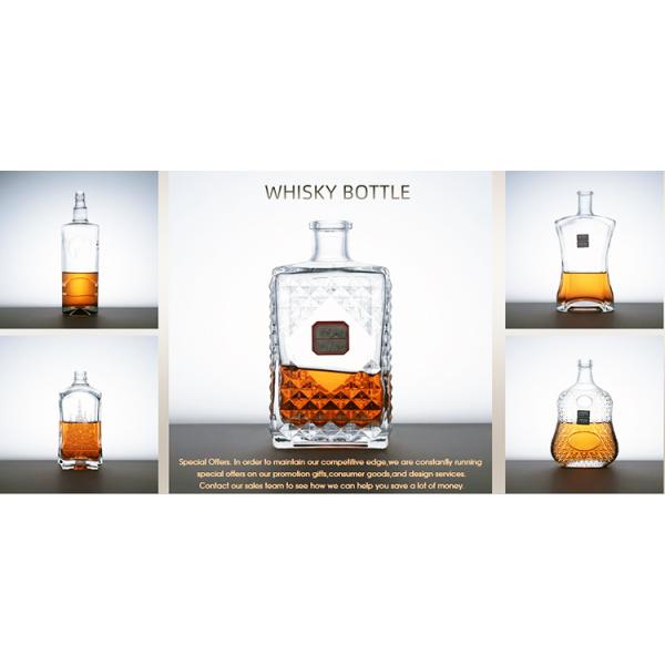 Frosted 750ml Glass Bottle for Liquor Brandy Whiskey Vodka Gin Rum Square Shape CNF