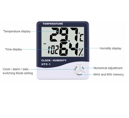 Temperature Humidity Meter Digital Thermometer Hygrometer Weather Station Alarm Clock HTC-1