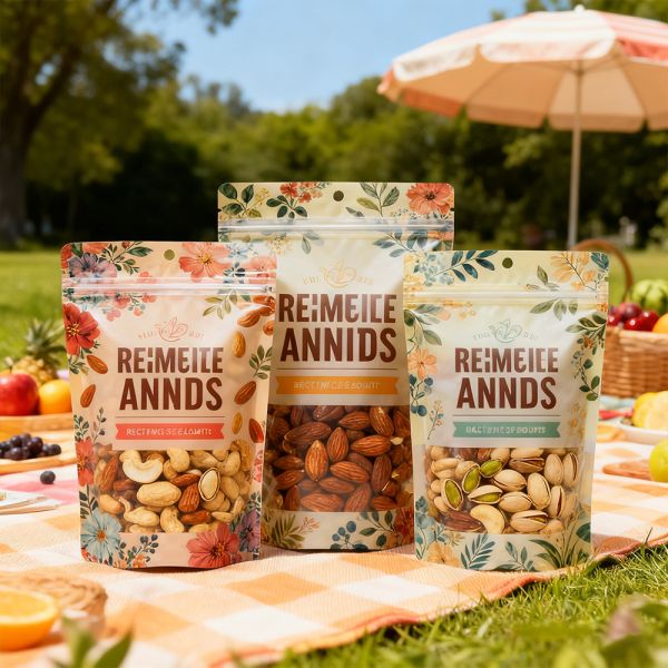 Zipper Top Eco-friendly Foodgrade Snack Nut Packaging Bag Custom Logo UV Hot Stamping Scratch-off Smellproof Stand Pouch