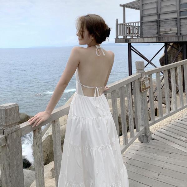 Women Sexy Low Cut Back Maxi Dress , Halter Neck Summer Maxi Dress