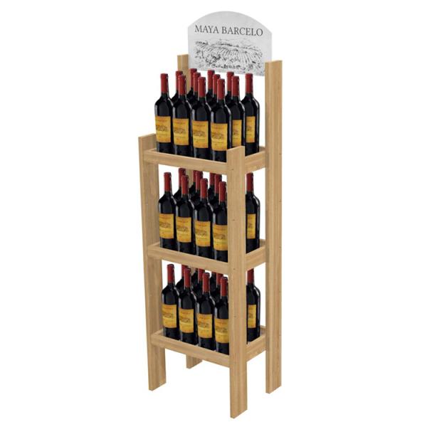 Customized Vintage Display Stand Pinewood Wine Display Rack for Liquor Store
