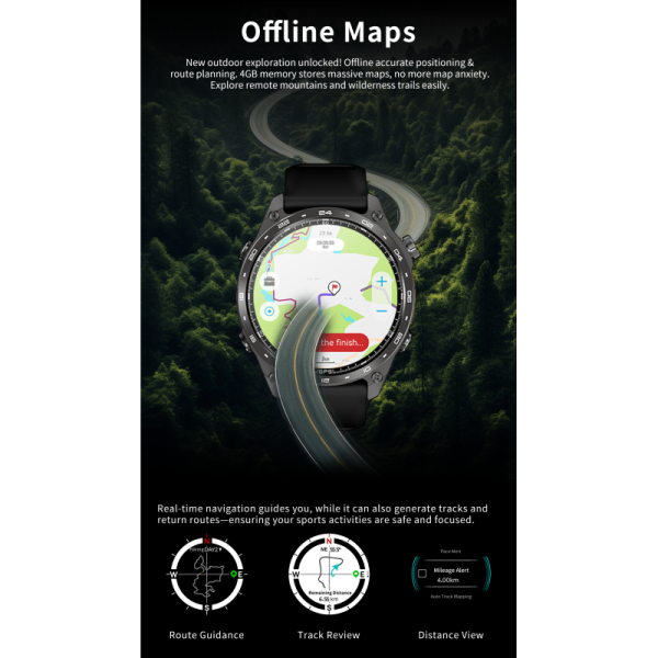 HD300 Pro Offline Map GPS Smart Watch WhatsApp Replay APP Download 1.43inch AMOLED Screen 4GB Memory Waterproof 3ATM Smartwatch