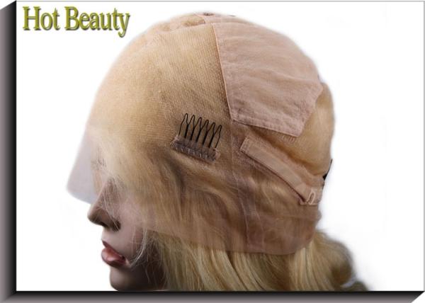 Blonde Human Hair Full Lace Wigs , Color 613# 18 inch Hair Extensions