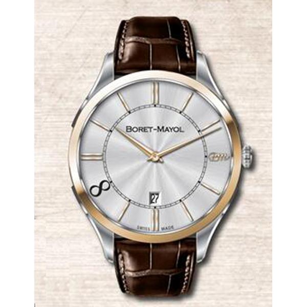 Large Face Round Classic Automatic Watch Stainless Steel With Genuine Leather Band