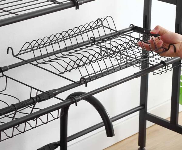 Stainless Steel Adjustable Over Sink Dish Rack 2 Tiers 780mm Height 255mm Width