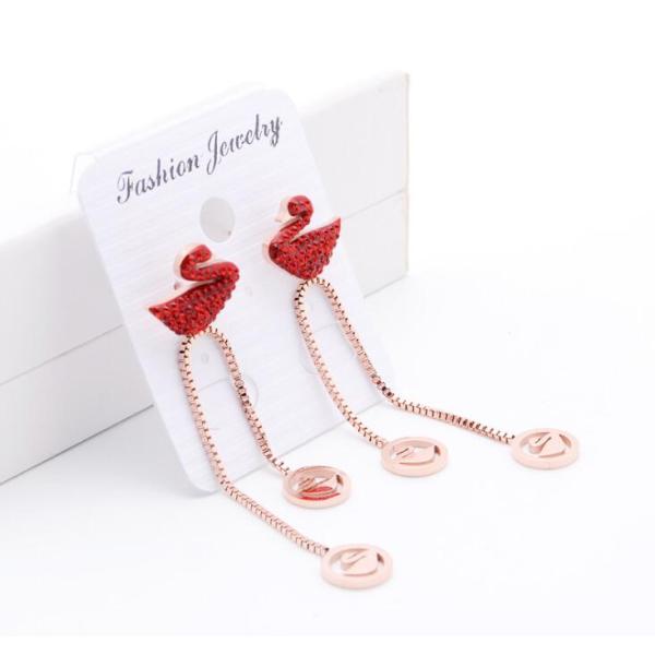 Rose gold Hot sale Swanl Drop 316L Stainless Steel Earring Red Diamond Swan DesignStud Earrings