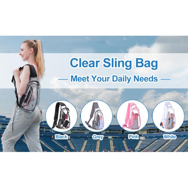 Clear Sling Bag, Stadium Approved Clear Bag, Transparent Chest Daypack for Hiking, Stadium or Concerts