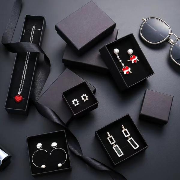 Black Paper Jewellery Packaging Jewelry Box For Earrings And Necklaces