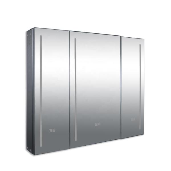wholesale Luxury Aluminum Alloy medicine cabinet bathroom smart anti-fog mirror with LED lights storage defogging