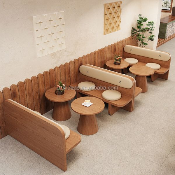 High Quality Wooden Restaurant Booth Seating with Solid Wood Tables Modern Cafe Dining Furniture for Business Use