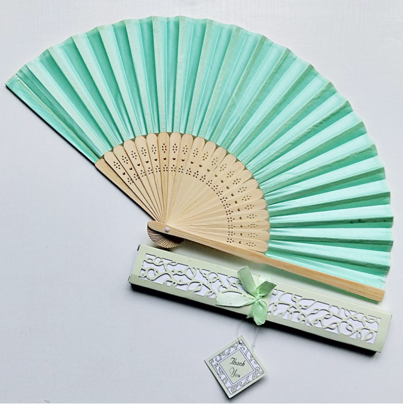 [I AM YOUR FANS] Natural Wood Silk Hand Fan for Wedding Favors & Party Gifts