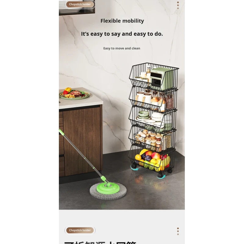 Custom Kitchen Storage Rack Organizer Shelf Metal Basket Kitchen Storage Cart with Wheels