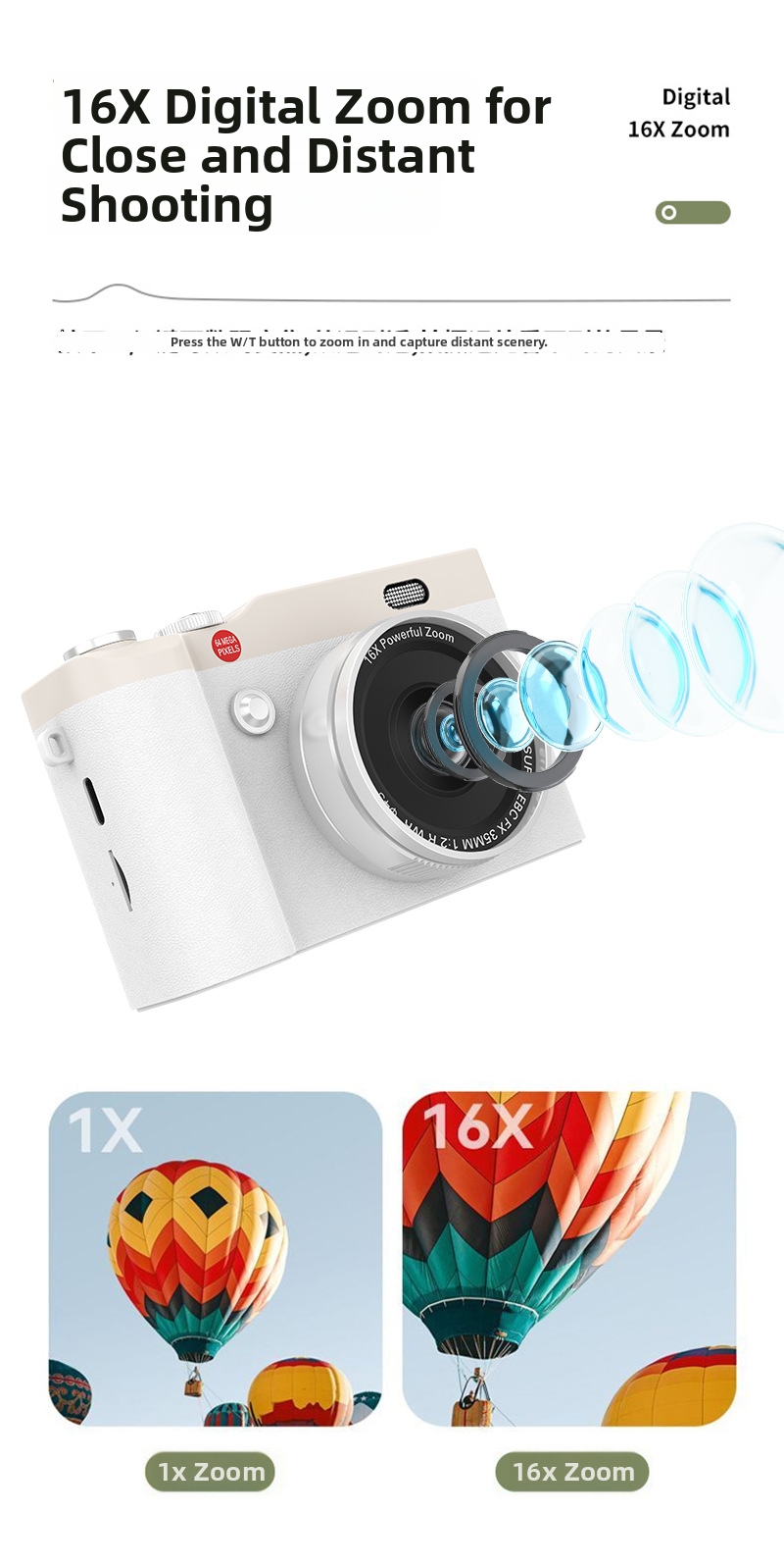 DLC  Digital Camera 64MP 4K Video Camera with 180° Flip Screen 16X Zoom WiFi Vlogging Camera for Students Beginners
