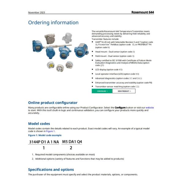 Rosemount 644 Temperature Transmitter With LCD Display Hart head and Field Mount