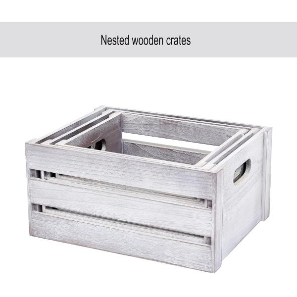 Rustic White Wooden Display Crate Set of 3 Decorative Pine Storage Crates NO Foldable