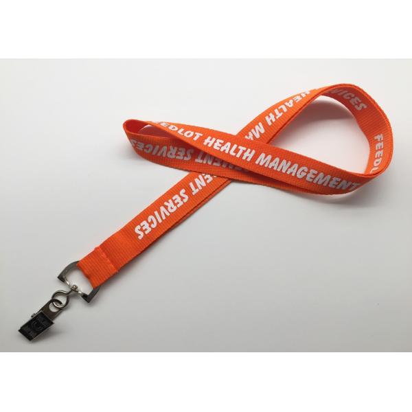 Durable Bright orange color  custom silk screen polyester lanyard with bulldog.