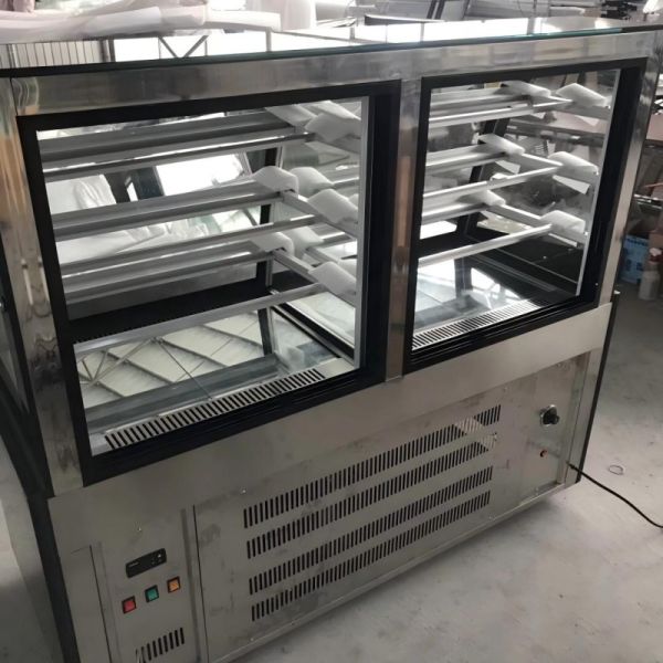 Double Temperature Curved Glass Cake Display Refrigerator for Bakery Pastry Bread