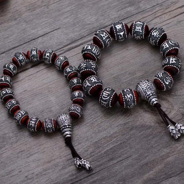 Women and Men Sterling Silver Wrap Sandalwood Bead Strand Bracelet Couples Jewelry(B20180102)