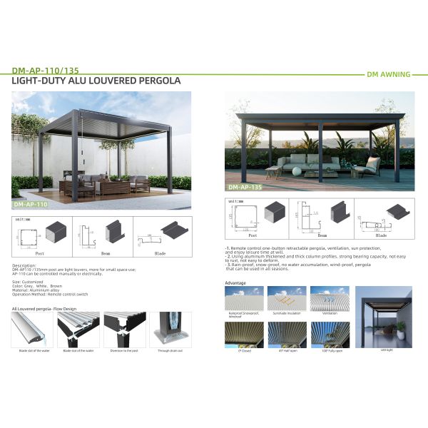 Outdoor Intelligent Adjustable Garden Aluminum Pergola With Waterproof Zip Blinds