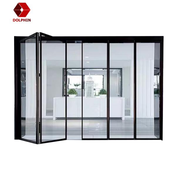 Двойник аккордеона застеклил алюминиевую стеклянную подгонянную термоизоляцию складывая дверей
