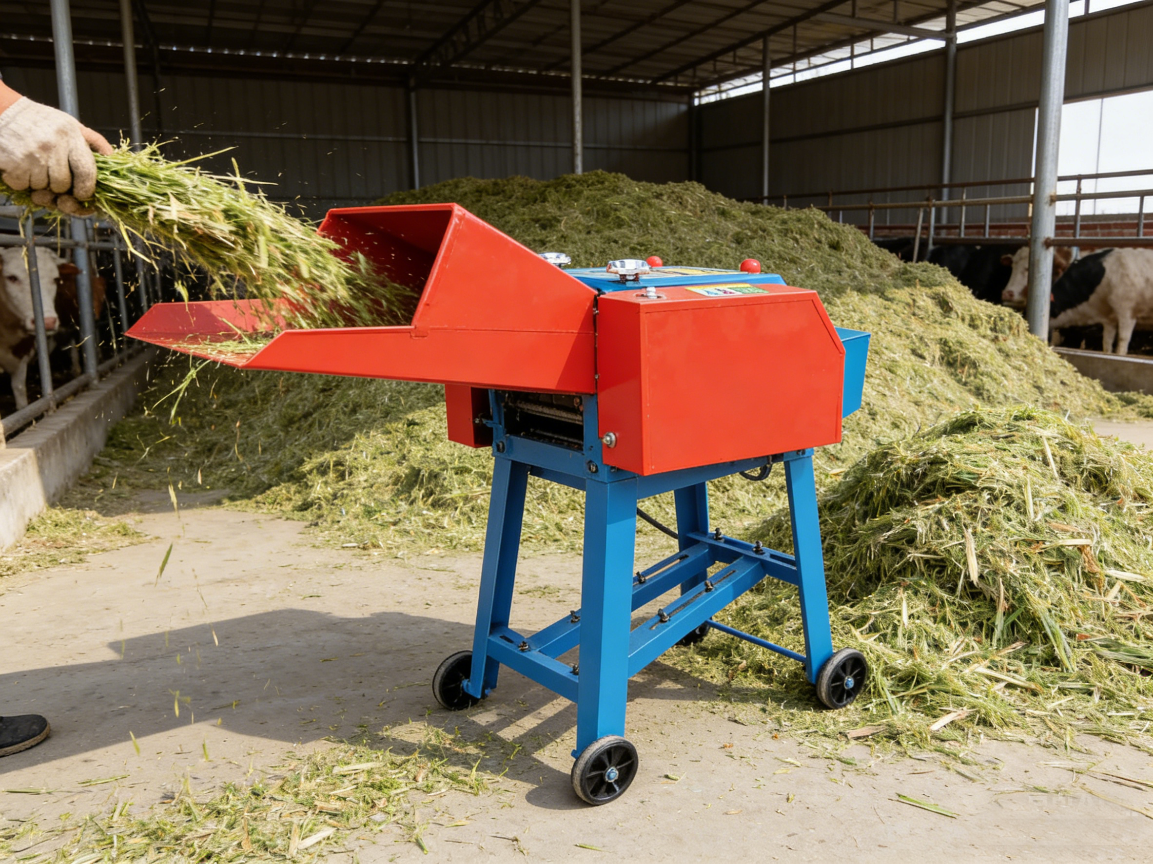 Industrial Chaff Cutter Machine With Manganese Steel Blades Adjustable Length