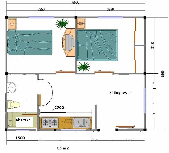 Construções de aço residenciais modulares - três quartos, GFA 40sqm