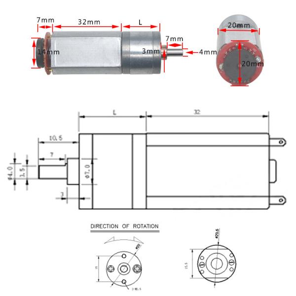 20mm Diameter Brush Small Gear Motor High Torque 480RPM Low Voltage DC 6V