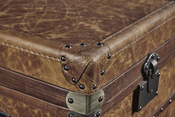 Large Leather Square Storage Trunk , Bedroom Storage Trunk Chest Copper Lock
