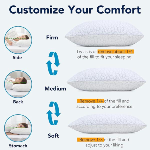 Anti Dust Mite Cooling Gel Pillow Adjustable Bamboo Pillow for Side and Back Sleepers