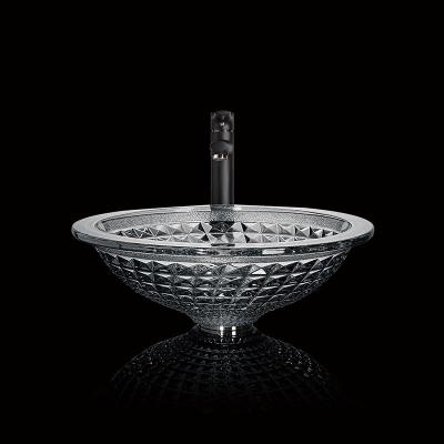 O banheiro feito a mão circular de Crystal Wash Basins Vessel Glass converge o cinza dado forma do fumo