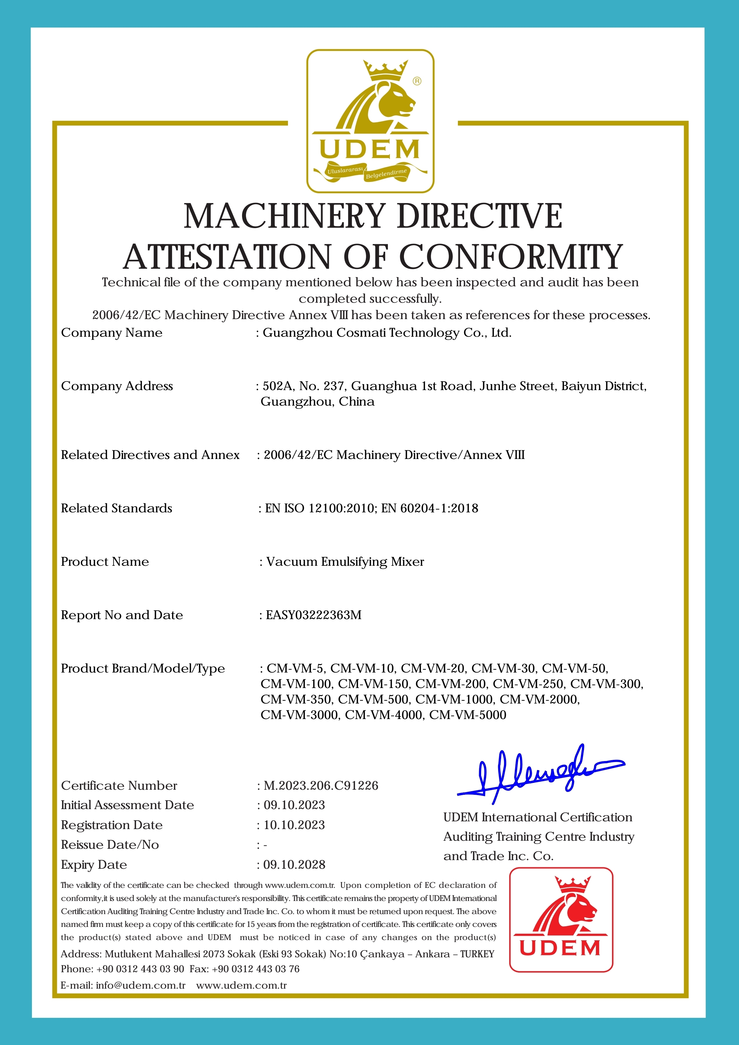 Guangzhou Cosmati Technology Co., Ltd. Certifications