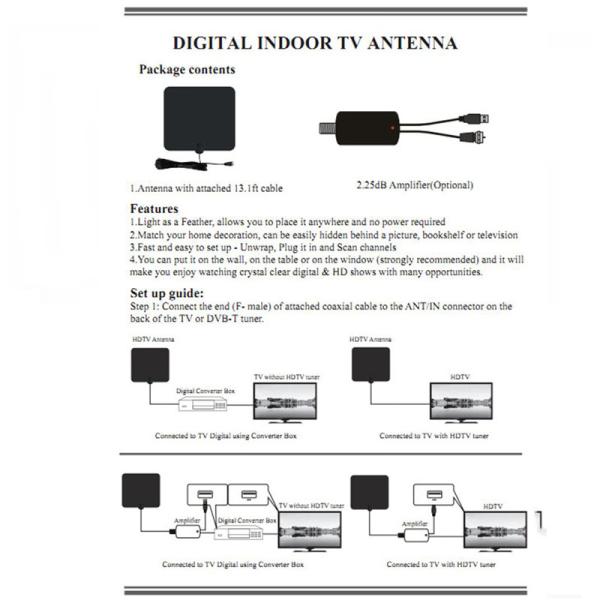 Digital TV Antenna for Indoor HDTV Antenna with Amplifier Signal Booster for 4K HD Local Channels with Coaxial Cable