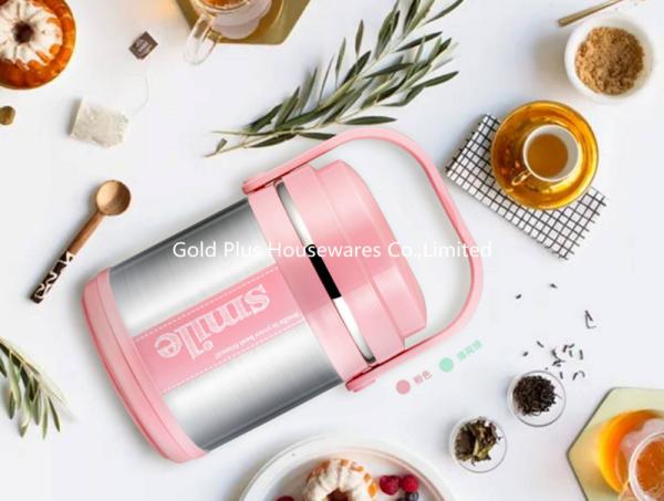 High-quality multi layers pink color plastic mention pot 1.9L stainless steel deep bento lunch box/food jar