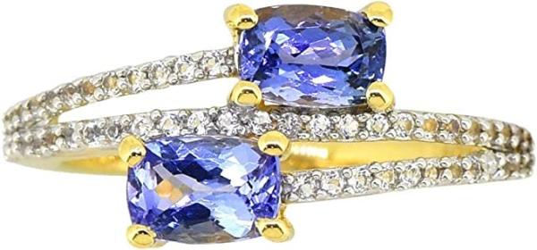 Shop LC Women Platinum Yellow Gold Blue Tanzanite Birthstone Zircon Ring Size 8 Gifts