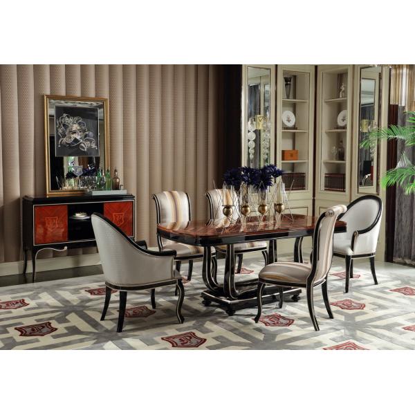 New classic Luxury Furniture Round Dining Tables and Wine Cabinet in glossy painting with Leather Upholstered Chairs
