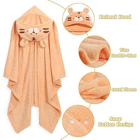 2-Pack Hooded Baby Bath Towels - White Rabbit & Orange Tiger - 50x32 Inches