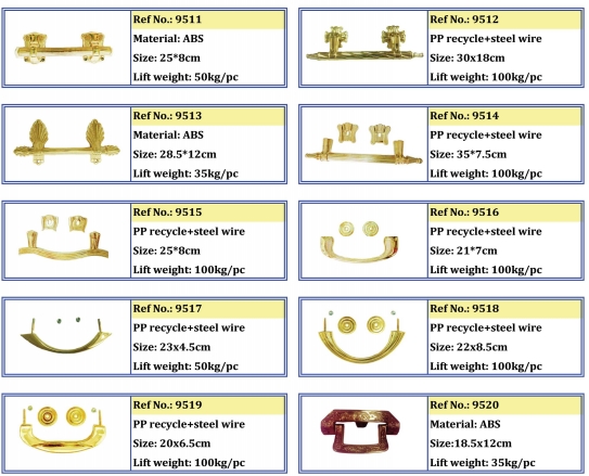 Steel Wire Wooden Funeral Casket Handles Gold Finishing Luxury 20*6.5cm