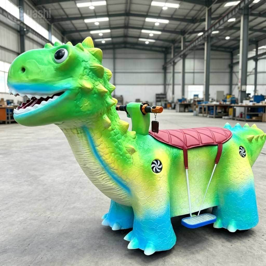 Coin Operated Triceratops Kids Electric Ride On Car, Fiberglass Commercial Dinosaur Amusement Scooter for Shopping Mall & Playground