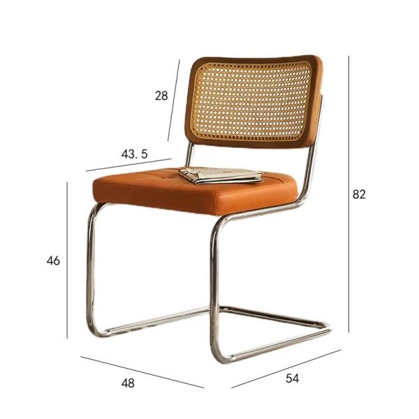 Simple Comfortable Solid Wood Home Dining Chair Stainless Steel  Conference Cafe Rattan Leisure Chair