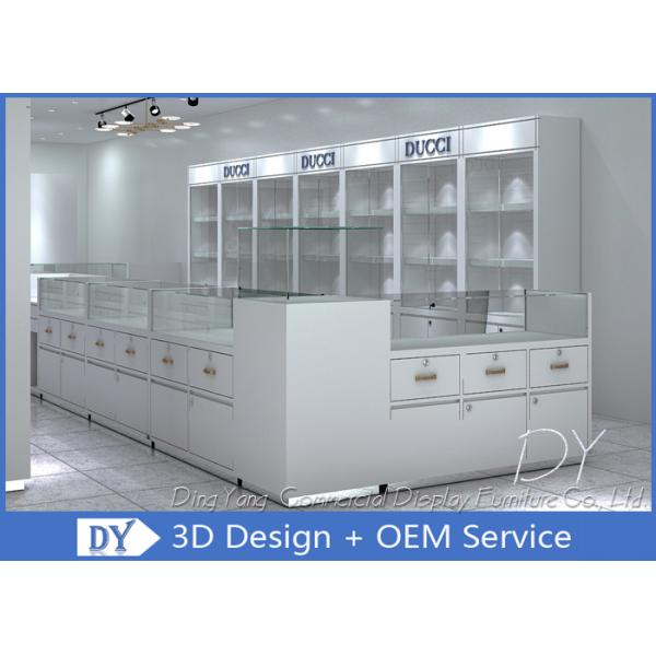 Блестящий белый магазин ювелирных изделий, OEM дизайн ювелирный магазин прилавок