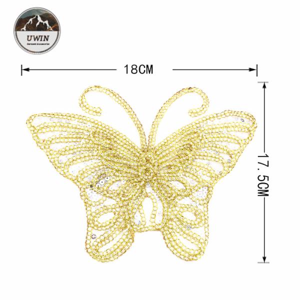 3D Simple Style Embroidered Butterfly Patches , Golden Butterfly Sew On Patches