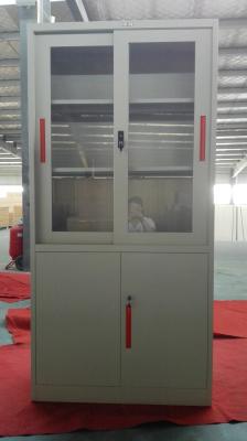 Glass/steel door swing open steel cupboard cabinet Knocked down structure/white/grey color/cam lock